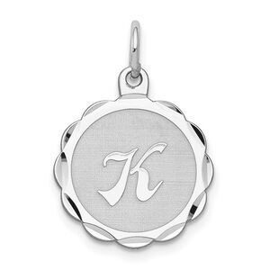 Sterling Silver, Sarah Collection 15mm Brocaded Disc Initial K Pendant
